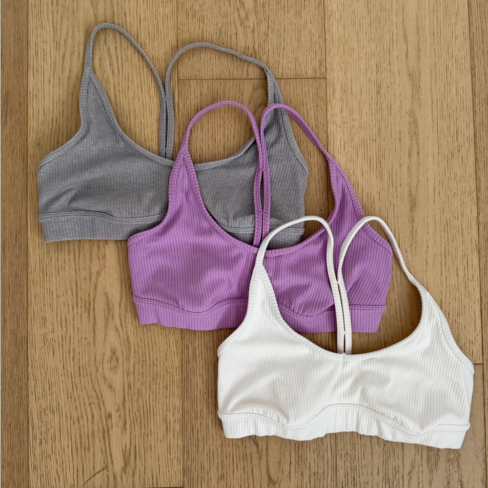 ALO Yoga Ribbed Sports Bra Trio - Gray, Purple, and Cream